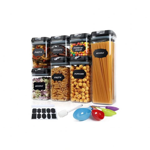 Set 7 recipiente organizare alimente, inchidere etansa, etichete reutilizabile, cupe masurare, 4 dimensiuni diferite, din plastic dur, transparent [9]