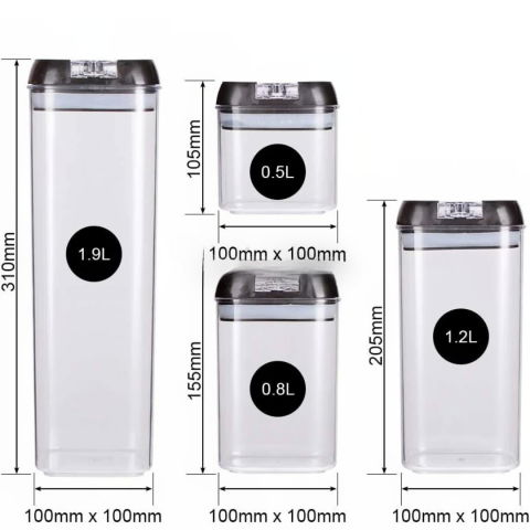 Set 7 recipiente organizare alimente, inchidere etansa, etichete reutilizabile, cupe masurare, 4 dimensiuni diferite, din plastic dur, transparent [8]