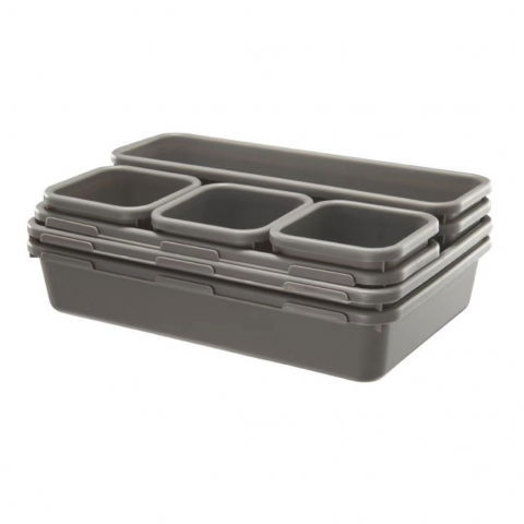 Set 8 cutii depozitare, pentru sertar, cosmetice, ustensile bucatarie, textile, plastic, gri, 23.5 x 16 cm [5]