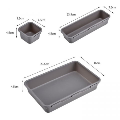 Set 8 cutii depozitare, pentru sertar, cosmetice, ustensile bucatarie, textile, plastic, gri, 23.5 x 16 cm [6]