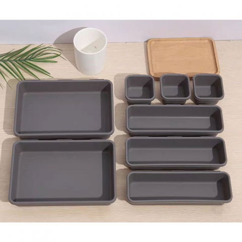 Set 8 cutii depozitare, pentru sertar, cosmetice, ustensile bucatarie, textile, plastic, gri, 23.5 x 16 cm [4]
