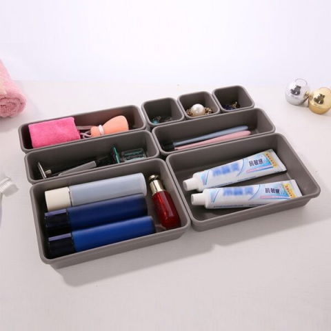 Set 8 cutii depozitare, pentru sertar, cosmetice, ustensile bucatarie, textile, plastic, gri, 23.5 x 16 cm [3]