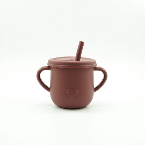 Set 8 piese diversificare bebelusi si copii din silicon  baveta, farfurie compartimentata cu ventuza, bol cu ventuza, tacamuri din lemn si silicon, cana pentru gustari, fara alergeni, maro [3]