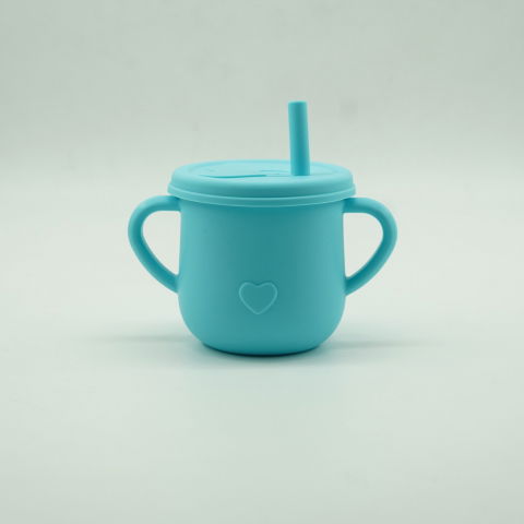 Set 8 piese diversificare bebelusi si copii din silicon  baveta, farfurie compartimentata cu ventuza, bol cu ventuza, tacamuri din lemn si silicon, cana pentru gustari, fara alergeni, albastru [2]