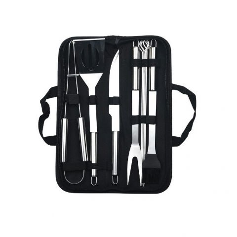Accesorii și ustensile in bucatarie - Set 9 ustensile pentru gratar, din otel inoxidabil, geanta oxford, argintiu