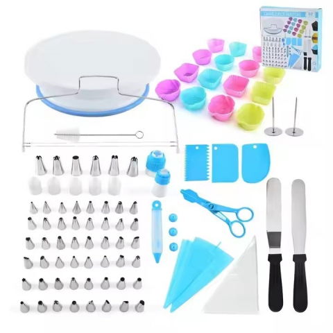 Accesorii și ustensile in bucatarie - Set 92 piese ustensile pentru ornare prajituri, din plastic si otel inoxidabil, forme briose, multicolor