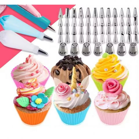 Set 92 piese ustensile pentru ornare prajituri, din plastic si otel inoxidabil, forme briose, multicolor [3]