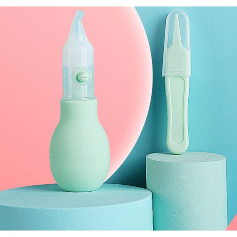 Set aspirator nazal pentru copii, manual, anti-reflux, cu pompita, usor de curatat, varf din silicon, 11.2x4cm, verde [3]