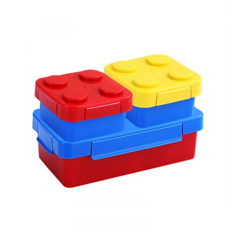 Caserole, genți termice și organizatoare pastile - Set caserole pentru pranz interactive, cuburi de construit, plastic, multicolor