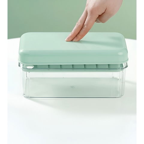 Set cutie pentru gheata, uz casnic, 1 tavita pentru cuburi, capac etans, lopata, 23.5x13.3x10 cm, verde [6]