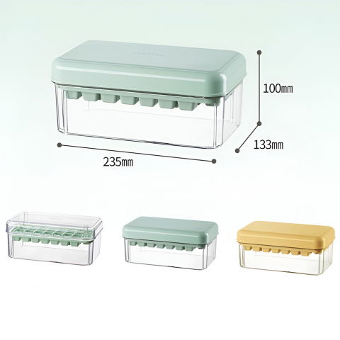 Set cutie pentru gheata, uz casnic, doua tavite pentru cuburi, capac etans, lopata, 23.5x13.3x10 cm, verde [1]