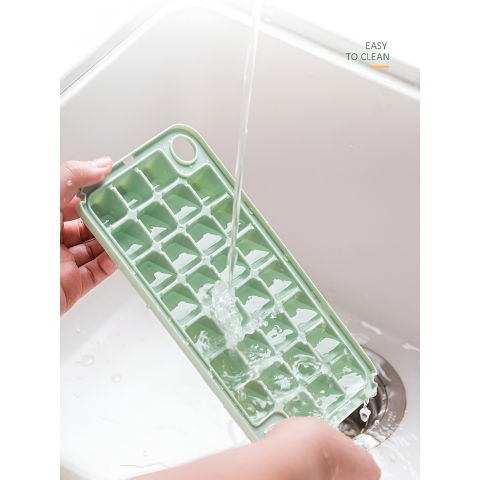 Set cutie pentru gheata, uz casnic, doua tavite pentru cuburi, capac etans, lopata, 23.5x13.3x10 cm, verde [5]