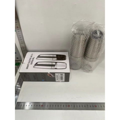 Set de 2 rasnite electrice de sare si piper, cu camere depozitare transparente, macinare, functionare pe baterii, cu lumina, abs, 20x6.5 cm, argintiu/transparent [1]