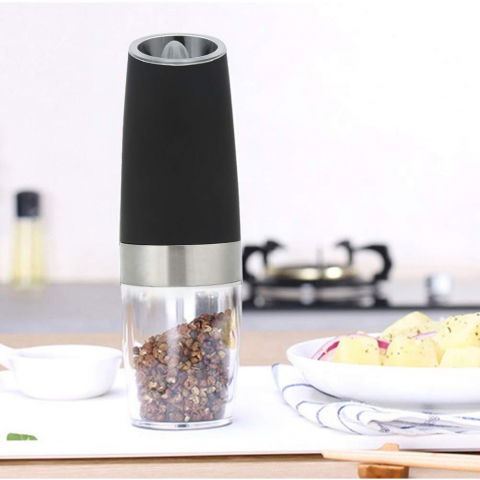 Set de 2 rasnite electrice de sare si piper, cu camere depozitare transparente, macinare, functionare pe baterii, cu lumina, abs, 20x6.5 cm, negru/transparent [12]