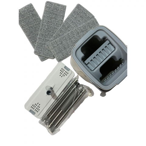 Set de curatenie, mop si galeata, capacitate 5.7 l, 4 rezerve microfibra incluse, plastic, utilizare umeda/uscata, stoarcere fara maini, albastru/alb [10]