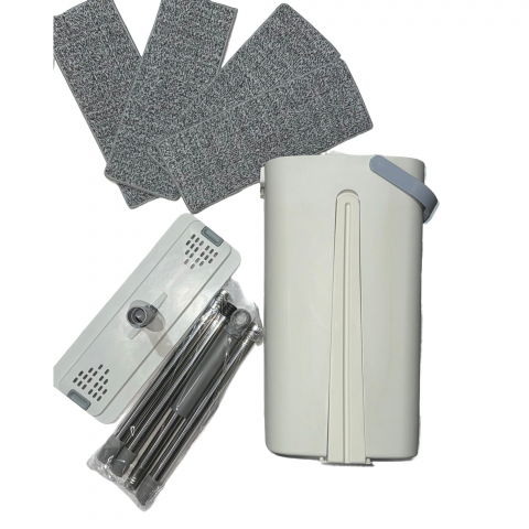 Set de curatenie, mop si galeata, capacitate 5.7 l, 4 rezerve microfibra incluse, plastic, utilizare umeda/uscata, stoarcere fara maini, albastru/alb [7]