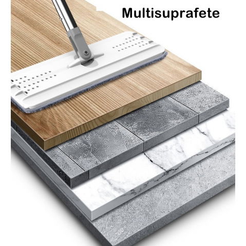 Set de curatenie mop si galeata, galeata 5.7 l, 4 rezerve microfibra incluse, design modern, pentru interior, material plastic, peri sintetici, plat, cu storcere, alb [3]