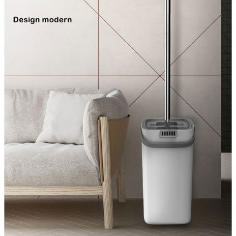 Set de curatenie mop si galeata, galeata 5.7 l, 4 rezerve microfibra incluse, design modern, pentru interior, material plastic, peri sintetici, plat, cu storcere, alb [2]