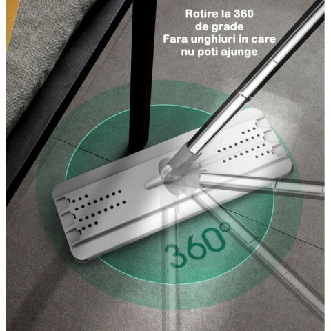 Set de curatenie mop si galeata, galeata 5.7 l, 4 rezerve microfibra incluse, design modern, pentru interior, material plastic, peri sintetici, plat, cu storcere, alb [11]