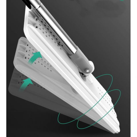 Set de curatenie mop si galeata, galeata 5.7 l, 4 rezerve microfibra incluse, design modern, pentru interior, material plastic, peri sintetici, plat, cu storcere, alb [12]