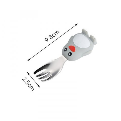 Set diversificare bebelusi  din silicon, 23.5 x 12.5 cm, 1 farfurie compartimentata in forma de pinguin, lingurita si furculita, pai, perie pai, fara alergeni, ventuza fixare,  forma creativa,  gri [1]