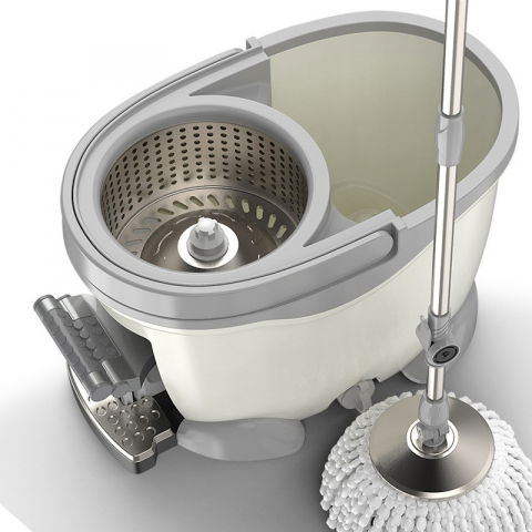 Set galeata cu pedala si mop rotativ 360°, cu actiune centrifuga x4, pentru uz casnic, maner din otel inoxidabil telescopic, 2 capte din bumbac, 46x30x28 cm, alb ivoir [9]