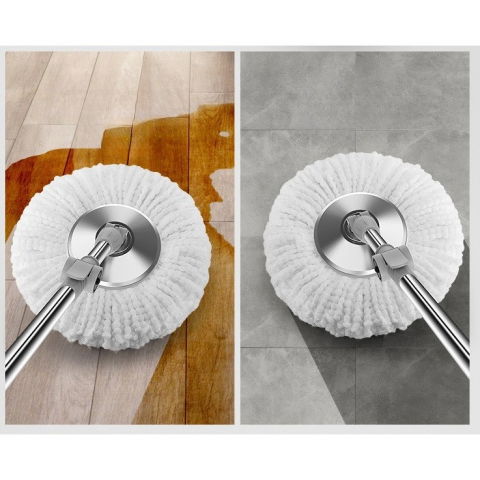 Set galeata cu pedala si mop rotativ 360°, cu actiune centrifuga x4, pentru uz casnic, maner din otel inoxidabil telescopic, 2 capte din bumbac, 46x30x28 cm, verde matcha [10]