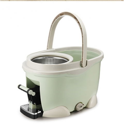 Set galeata cu pedala si mop rotativ 360°, cu actiune centrifuga x4, pentru uz casnic, maner din otel inoxidabil telescopic, 2 capte din bumbac, 46x30x28 cm, verde matcha [2]