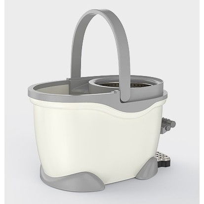 Set galeata cu pedala si mop rotativ 360°, cu actiune centrifuga x4, pentru uz casnic, maner din otel inoxidabil telescopic, 2 capte din bumbac, 46x30x28 cm, alb ivoir [7]