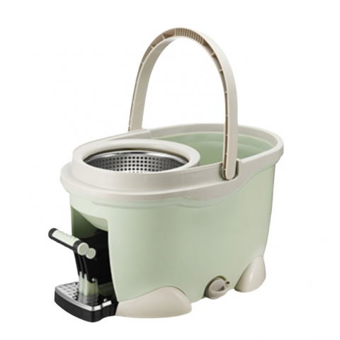 Set galeata cu pedala si mop rotativ 360°, cu actiune centrifuga x4, pentru uz casnic, maner din otel inoxidabil telescopic, 2 capte din bumbac, 46x30x28 cm, verde matcha [1]