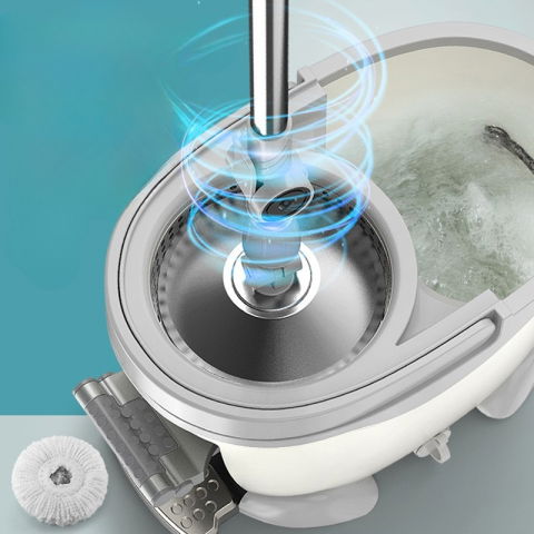 Set galeata cu pedala si mop rotativ 360°, cu actiune centrifuga x4, pentru uz casnic, maner din otel inoxidabil telescopic, 2 capte din bumbac, 46x30x28 cm, verde matcha [3]