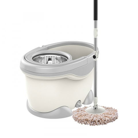 Set galeata si mop rotativ 360°, cu dubla actiune centrifuga, pentru uz casnic, maner din otel inoxidabil telescopic, 2 capte din bumbac, 46x27x29 cm, alb [8]