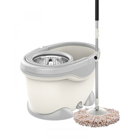 Maturi, Perii, Mopuri si Galeti - Set galeata si mop rotativ 360°, cu dubla actiune centrifuga, pentru uz casnic, maner din otel inoxidabil telescopic, 2 capte din bumbac, 46x27x29 cm, alb
