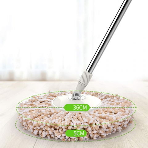 Set galeata si mop rotativ 360°, cu dubla actiune centrifuga, pentru uz casnic, maner din otel inoxidabil telescopic, 2 capte din bumbac, 46x27x29 cm, alb [4]