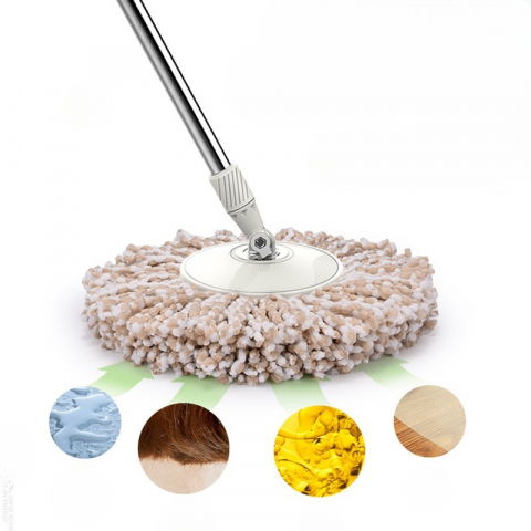 Set galeata si mop rotativ 360°, cu dubla actiune centrifuga, pentru uz casnic, maner din otel inoxidabil telescopic, 2 capte din bumbac, 46x27x29 cm, roz [6]