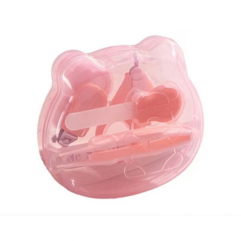 Igienă, baie și accesorii bebeluși şi copii - Set ingrijire unghii pentru bebelusi, cutie de depozitare in forma de ursulet, 10 x 9.5 cm, roz