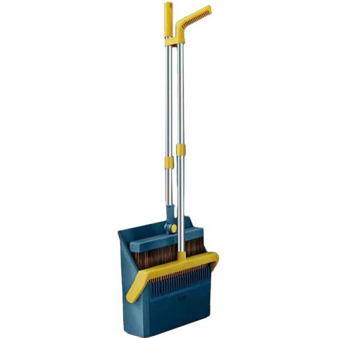 Maturi, Perii, Mopuri si Galeti - Set matura si faras cu coada cu dinti de pieptene pentru curatare matura, rotativ, pliabil, detasabil, otel inoxidabil si polipropilena, 99 x 30 cm albastru