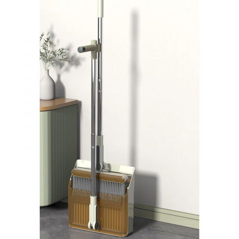 Set matura si faras cu coada cu dinti de pieptene pentru curatare matura, rotativ, pliabil, detasabil, otel inoxidabil si polipropilena, 99 x 30 cm galben [1]