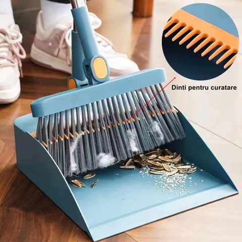 Set matura si faras cu coada cu dinti de pieptene pentru curatare matura, rotativ, pliabil, detasabil, otel inoxidabil si polipropilena, albastru [3]