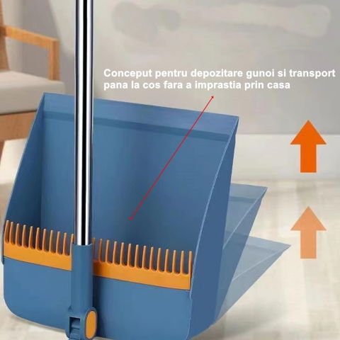 Set matura si faras cu coada cu dinti de pieptene pentru curatare matura, rotativ, pliabil, detasabil, otel inoxidabil si polipropilena, albastru [4]