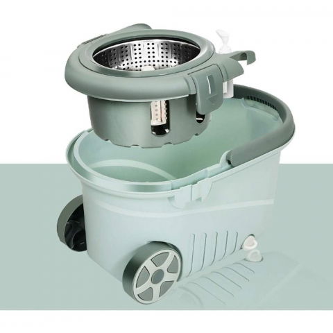 Set mop rotativ cu galeata material plastic si microfibra, o rezerva inclusa, rezistent, cu dop scurgere, vas detasabil, orificiu pentru solutie, pentru interior, capacitate 8 l, verde [6]