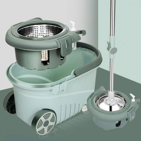 Set mop rotativ cu galeata material plastic si microfibra, o rezerva inclusa, rezistent, cu dop scurgere, vas detasabil, orificiu pentru solutie, pentru interior, capacitate 8 l, verde [5]