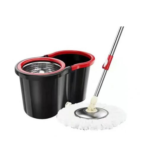 Maturi, Perii, Mopuri si Galeti - Set mop rotativ cu galeata material plastic si microfibra, rezistent, cu dop scurgere, vas detasabil, pentru interior, capacitate 8 l, negru/rosu