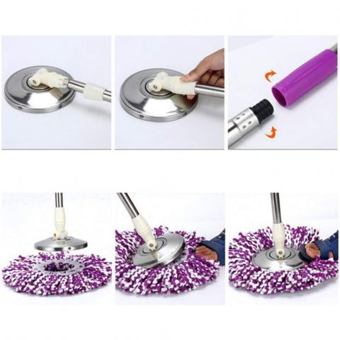 Set mop rotativ cu galeata material plastic si microfibra, rezistent, cu dop scurgere, vas detasabil, pentru interior, capacitate 8 l, negru/rosu [2]