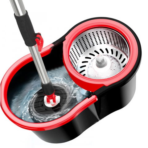 Set mop rotativ cu galeata material plastic si microfibra, rezistent, cu dop scurgere, vas detasabil, pentru interior, capacitate 8 l, negru/rosu [5]