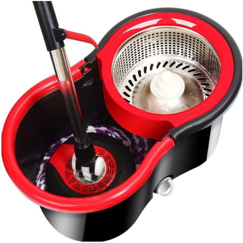 Set mop rotativ cu galeata material plastic si microfibra, rezistent, cu dop scurgere, vas detasabil, pentru interior, capacitate 8 l, negru/rosu [6]