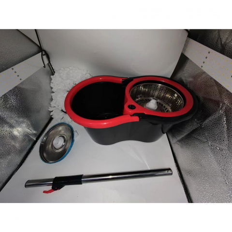 Set mop rotativ cu galeata material plastic si microfibra, rezistent, cu dop scurgere, vas detasabil, pentru interior, capacitate 8 l, negru/rosu [7]