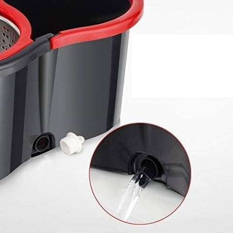 Set mop rotativ cu galeata material plastic si microfibra, rezistent, cu dop scurgere, vas detasabil, pentru interior, capacitate 8 l, negru/rosu [1]