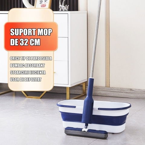 Set mop telescopic cu galeata pliabila, albastru, 32 cm, maner reglabil 140 cm, sistem de stoarcere eficient [1]