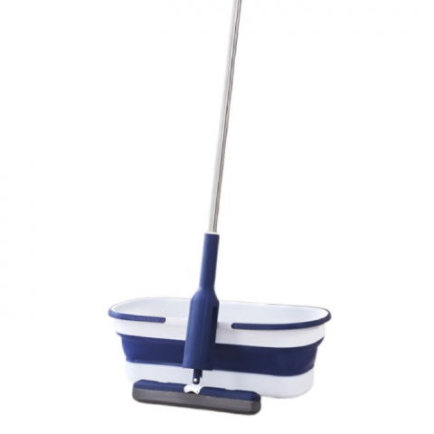 Maturi, Perii, Mopuri si Galeti - Set mop telescopic cu galeata pliabila, albastru, 32 cm, maner reglabil 140 cm, sistem de stoarcere eficient